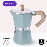 Cafetera Italiana Clásica con Mango de Madera de 300 ML Celeste